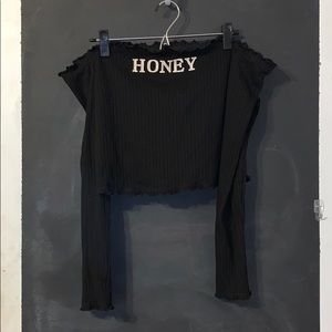 HONEY Black Off The Shoulder Crop Top
